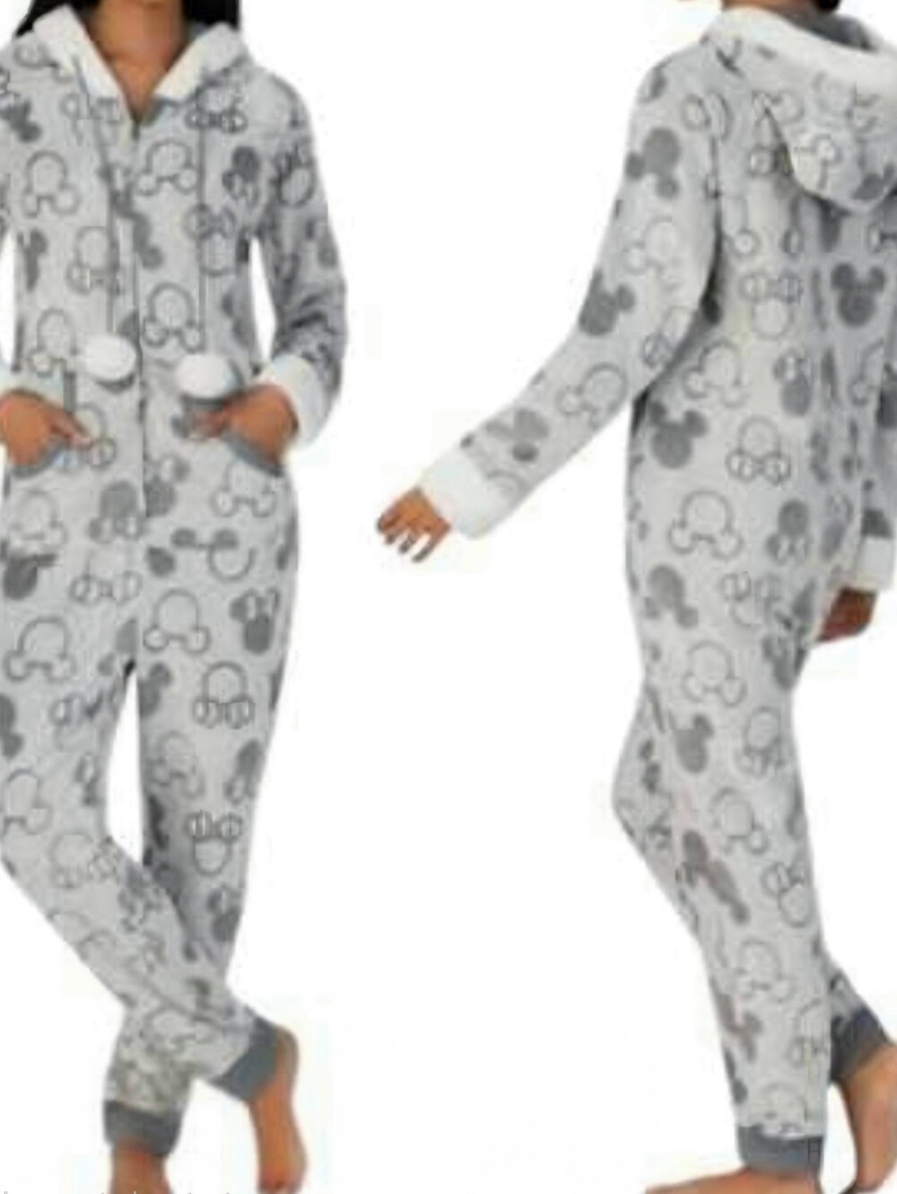 Disney Gray Mickey Head Print Hooded Kids Onesie